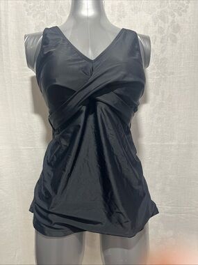 Black Women's V-Neck Twist-Front Swim Top with support XL. Pool beach 1083
